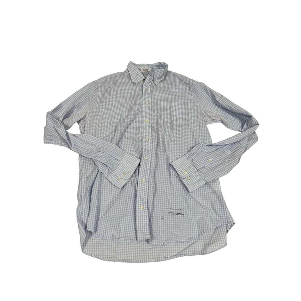 Gant Rugger The Hugger Mens Blue Gingham Button Down Shirt Large Long Sleeve